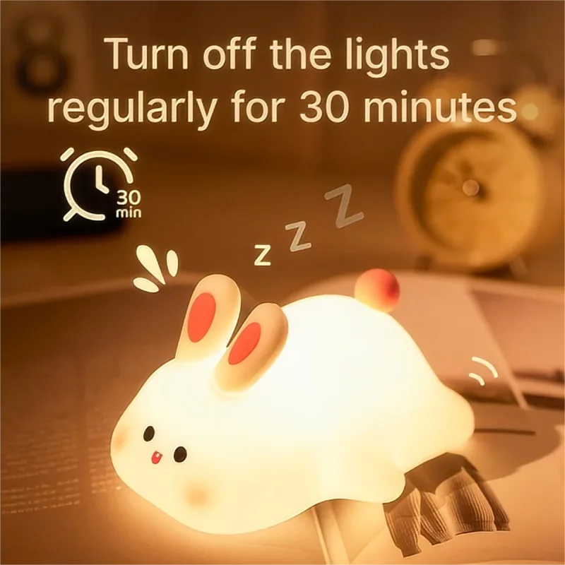 Cute LED Night Light Panda Sheep Rabbit Silicone Nightlights Timing USB Rechargeable for Bedroom Decoration Kids Birthday Gift